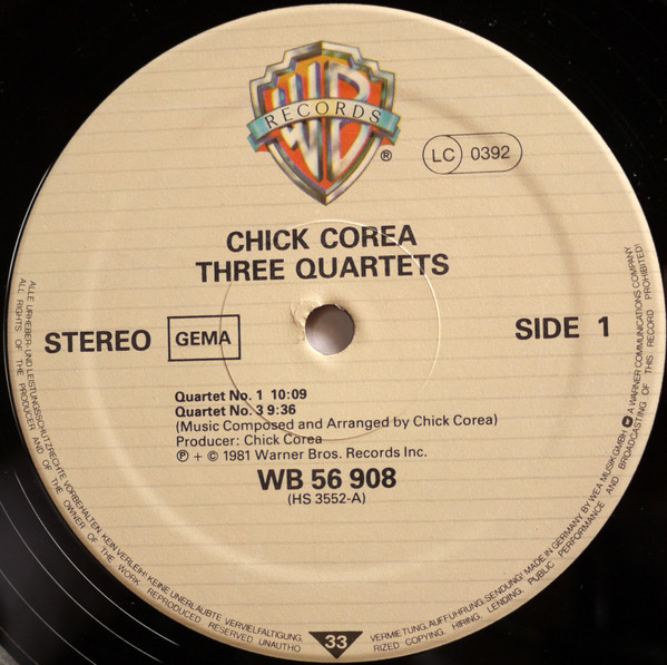 Chick Corea - Three Quartets | Warner Bros. Records (WB 56 908) - 3