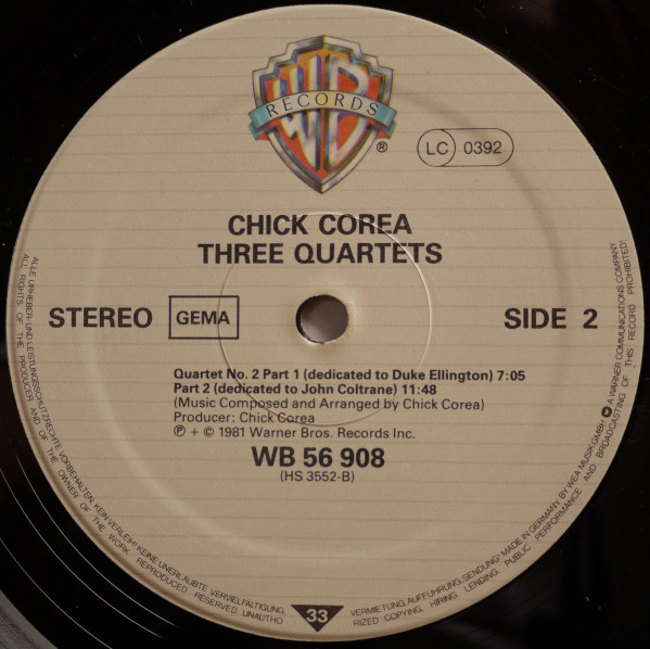 Chick Corea - Three Quartets | Warner Bros. Records (WB 56 908) - 4