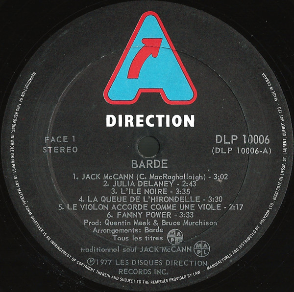 Barde - Barde | Les Disques Direction Records (DLP 10,006) - 3