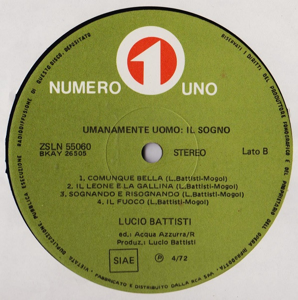 Lucio Battisti - Umanamente Uomo: Il Sogno. | Numero Uno (ZSLN 55060) - 4 Lucio Battisti - Umanamente Uomo: Il Sogno. | Numero Uno (ZSLN 55060) - 4