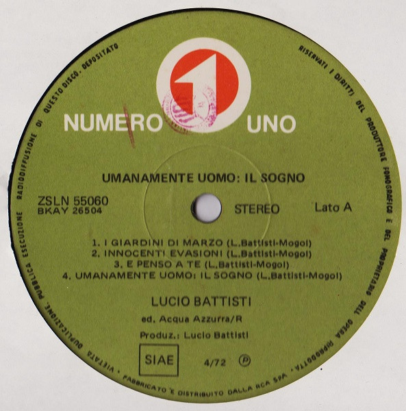 Lucio Battisti - Umanamente Uomo: Il Sogno. | Numero Uno (ZSLN 55060) - 3 Lucio Battisti - Umanamente Uomo: Il Sogno. | Numero Uno (ZSLN 55060) - 3