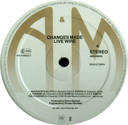 Live Wire - Changes Made | A&M Records (AMLH 68522) - 4 Live Wire - Changes Made | A&M Records (AMLH 68522) - 4