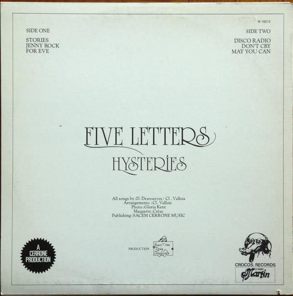 Five Letters - Hysteries [Vinyl] | Les Disques Martin (M 16212) - 2