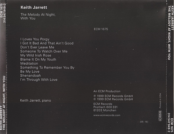 Keith Jarrett - The Melody At Night, With You [CD] | ECM Records (ECM 1675) - 2