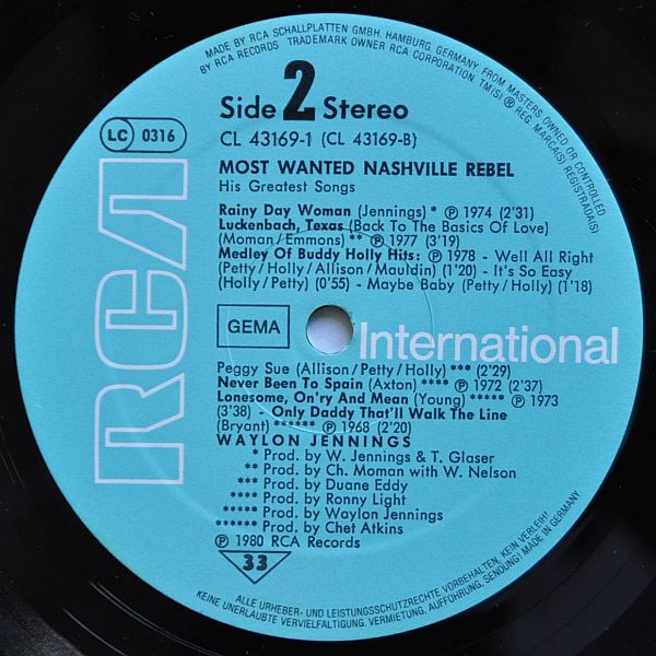 Waylon Jennings - Most Wanted Nashville Rebel | RCA International (CL 43169) - 3 Waylon Jennings - Most Wanted Nashville Rebel | RCA International (CL 43169) - 3