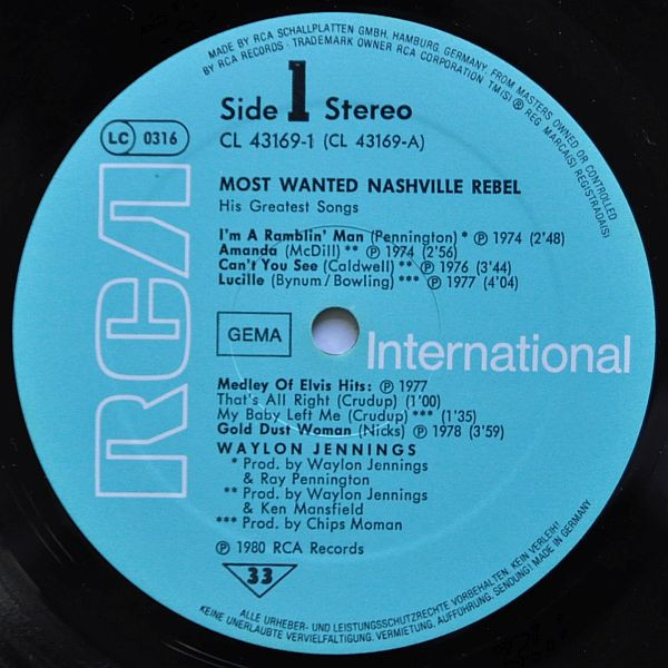 Waylon Jennings - Most Wanted Nashville Rebel | RCA International (CL 43169) - 2 Waylon Jennings - Most Wanted Nashville Rebel | RCA International (CL 43169) - 2