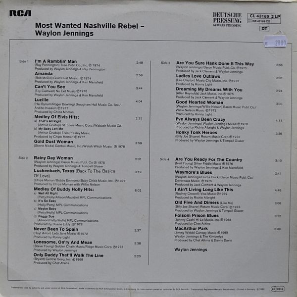 Waylon Jennings - Most Wanted Nashville Rebel | RCA International (CL 43169) Waylon Jennings - Most Wanted Nashville Rebel | RCA International (CL 43169)