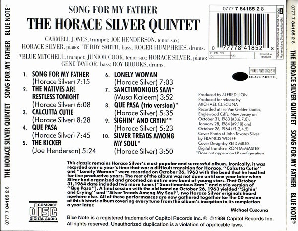 The Horace Silver Quintet - Song For My Father | Blue Note (0777 7 84185 2 8) - 2