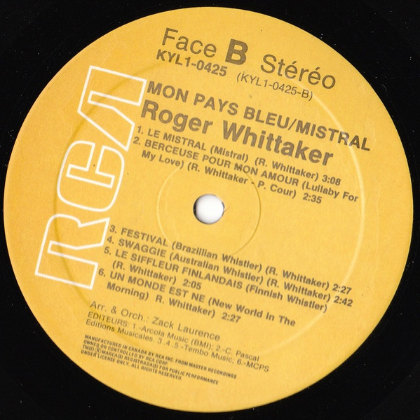 Roger Whittaker - Mon Pays Bleu / Mistral | RCA (PCS-4009) - 4