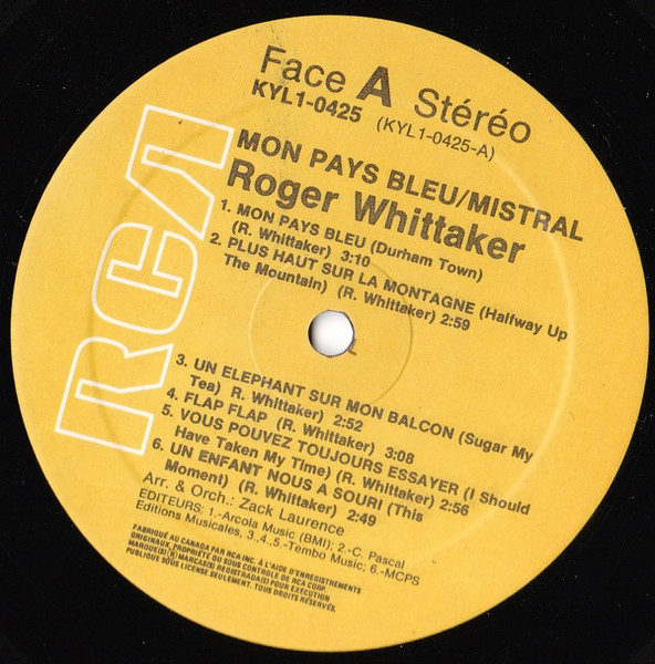 Roger Whittaker - Mon Pays Bleu / Mistral | RCA (PCS-4009) - 3