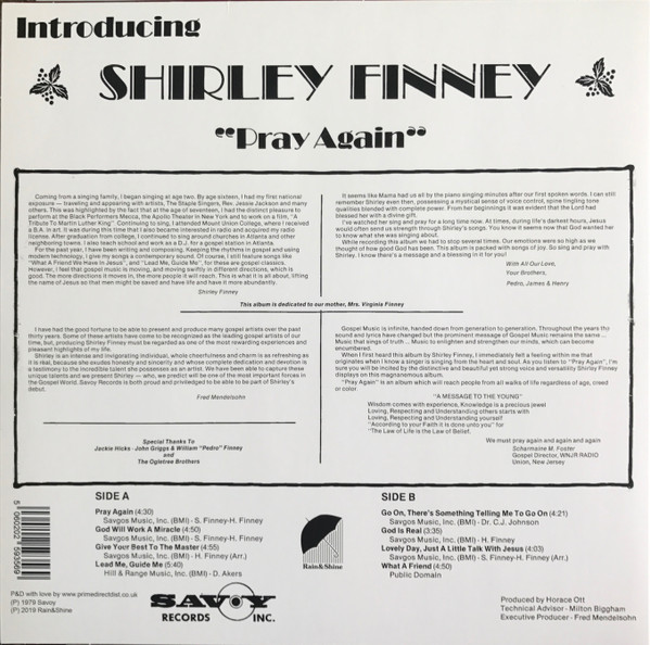 Shirley Finney - Pray Again | Rain&Shine (RSRLTD002) - 2