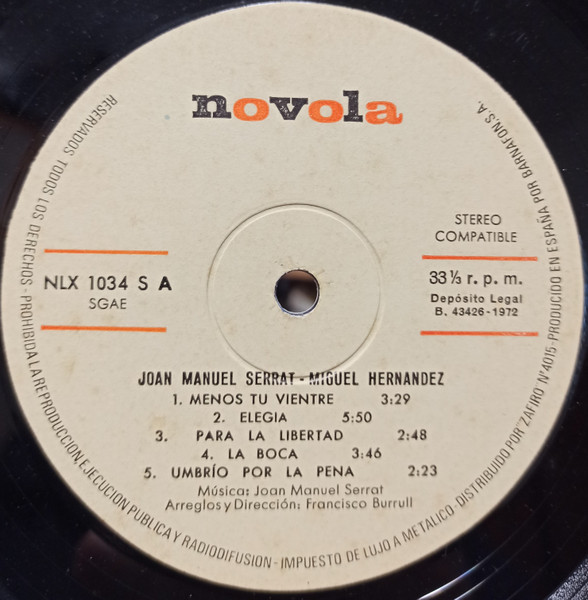 Joan Manuel Serrat - Miguel Hernandez | Novola (NLX-1034-S) - 3 Joan Manuel Serrat - Miguel Hernandez | Novola (NLX-1034-S) - 3