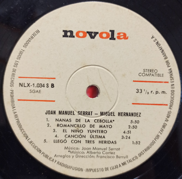 Joan Manuel Serrat - Miguel Hernandez | Novola (NLX-1034-S) - 4 Joan Manuel Serrat - Miguel Hernandez | Novola (NLX-1034-S) - 4