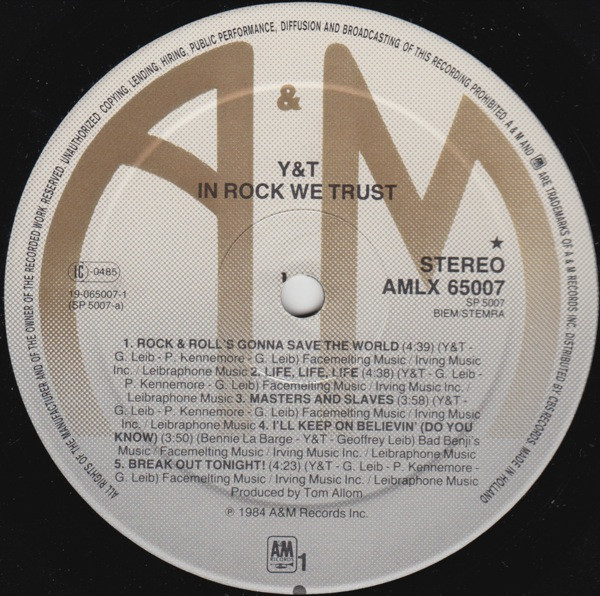 Y & T - In Rock We Trust | A&M Records (AMLX 65007) - 3 Y & T - In Rock We Trust | A&M Records (AMLX 65007) - 3