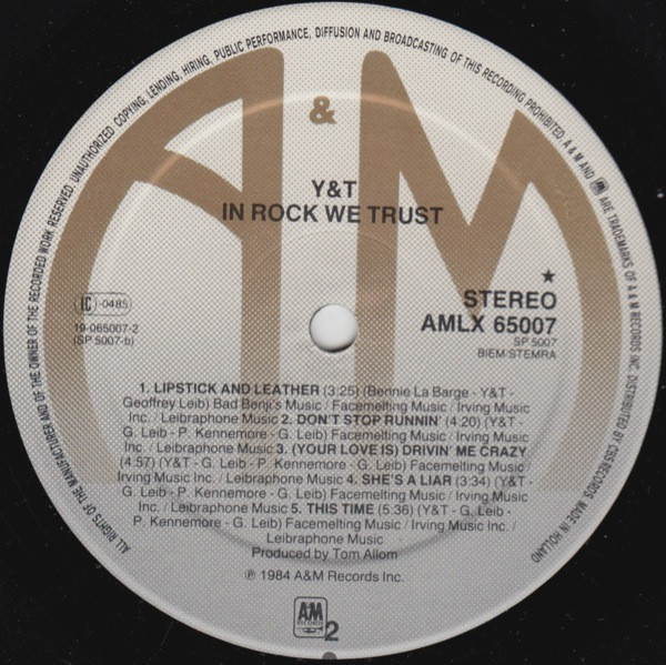 Y & T - In Rock We Trust | A&M Records (AMLX 65007) - 4 Y & T - In Rock We Trust | A&M Records (AMLX 65007) - 4