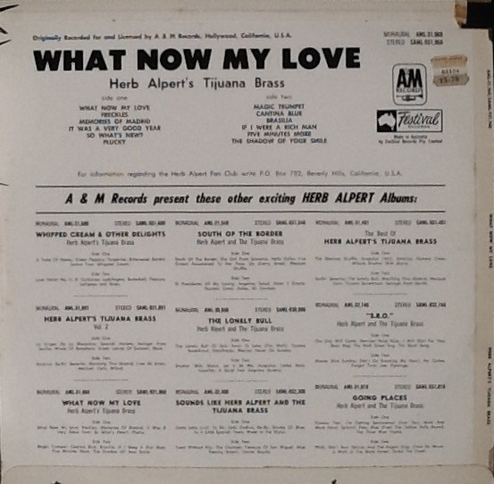 Herb Alpert & The Tijuana Brass - What Now My Love | A&M Records (SAML-931,968) - 2