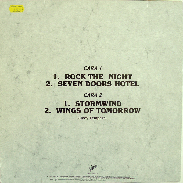 Europe - Rock The Night | Epic (EPC 650171 6) - 2