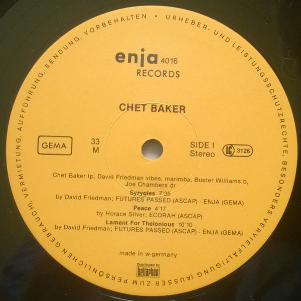 Chet Baker , David Friedman , Buster Williams , Joe Chambers - Peace | Enja Records (enja 4016) - 3 Chet Baker , David Friedman , Buster Williams , Joe Chambers - Peace | Enja Records (enja 4016) - 3