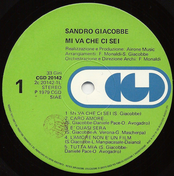 Sandro Giacobbe - Mi Va Che Ci Sei | CGD (CGD 20142) - 3