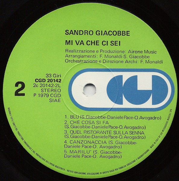 Sandro Giacobbe - Mi Va Che Ci Sei | CGD (CGD 20142) - 4