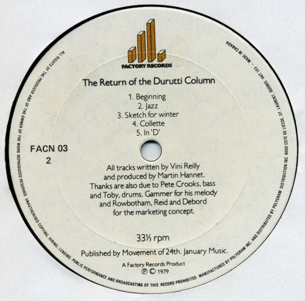 The Durutti Column - The Return Of The Durutti Column [Vinyl] | Factory (FACN 03) - 4