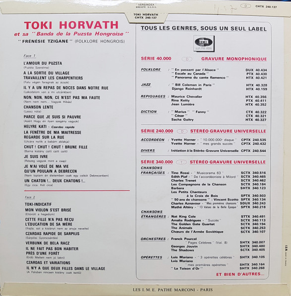 Toki Horvath Et Sa Banda De La Puzsta Hongroise - Frénésie Tzigane | La Voix De Son Maître (CHTX 240.137) - 2 Toki Horvath Et Sa Banda De La Puzsta Hongroise - Frénésie Tzigane | La Voix De Son Maître (CHTX 240.137) - 2
