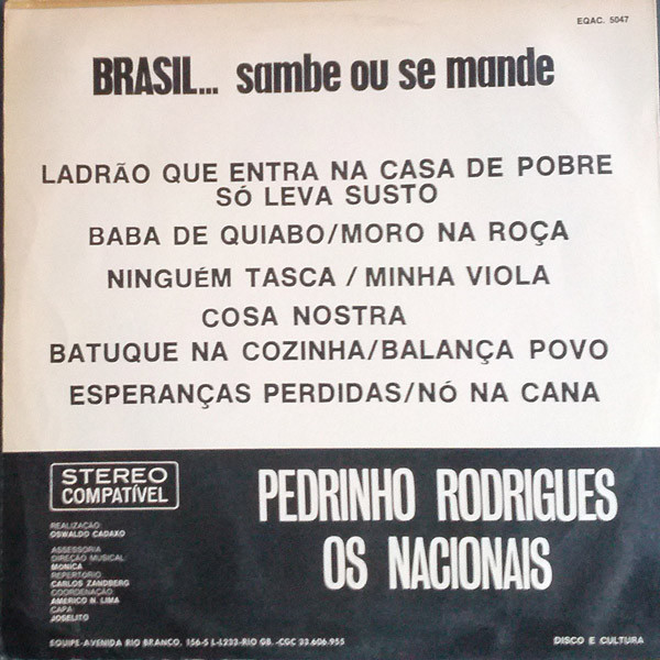 Pedrinho Rodrigues / Os Nacionais - Brasil . . . Sambe Ou Se Mande | Equipe (EQAC 5047) - 2