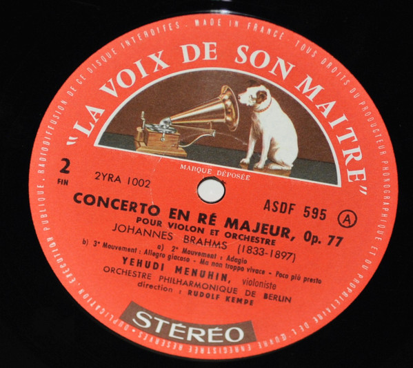 Yehudi Menuhin , Rudolf Kempe , Berliner Philharmoniker , Johannes Brahms - Concerto Pour Violon | La Voix De Son Maître (ASDF 595) - 4