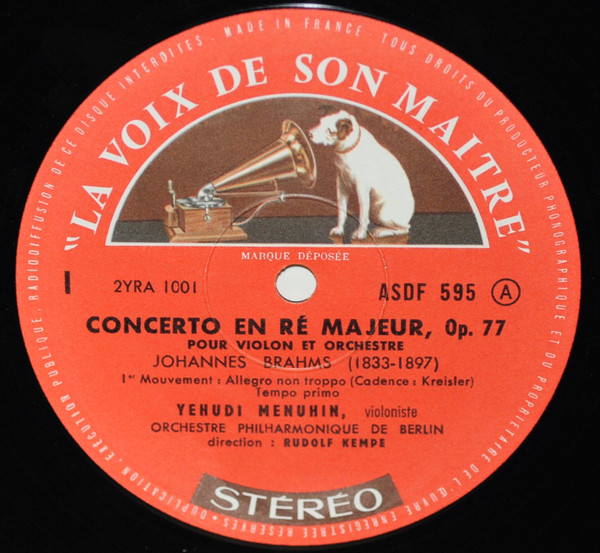 Yehudi Menuhin , Rudolf Kempe , Berliner Philharmoniker , Johannes Brahms - Concerto Pour Violon | La Voix De Son Maître (ASDF 595) - 3