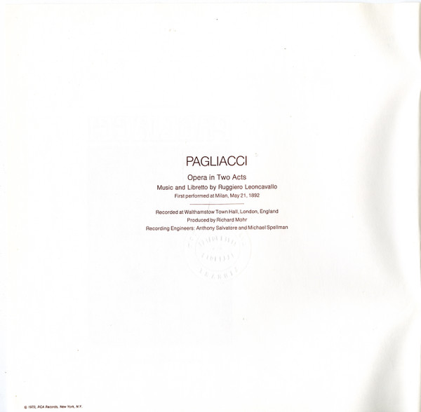 Ruggiero Leoncavallo - Placido Domingo , Montserrat Caballé , Sherrill Milnes , Barry McDaniel - London Symphony Orchestra , Nello Santi , John Alldis Choir - Pagliacci And Arias From La Bohème · Zazà · Chatterton | RCA Red Seal (LSC-7090) - 4