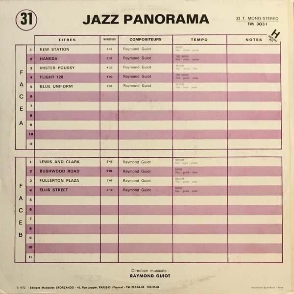 Raymond Guiot - Jazz Panorama [Vinyl] | Tele Music (TM 3031) - 2