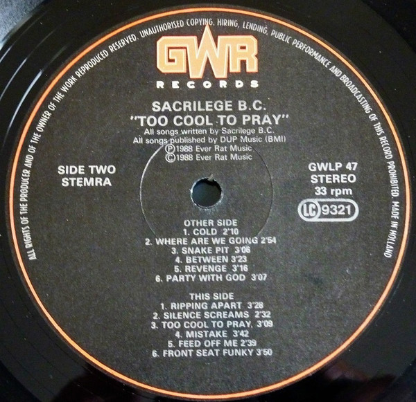 Sacrilege B.C. - Too Cool To Pray | GWR Records (GWLP 47) - 4 Sacrilege B.C. - Too Cool To Pray | GWR Records (GWLP 47) - 4