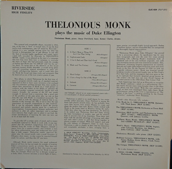 Thelonious Monk - Thelonious Monk Plays Duke Ellington | Original Jazz Classics (OJC-024) - 2 Thelonious Monk - Thelonious Monk Plays Duke Ellington | Original Jazz Classics (OJC-024) - 2