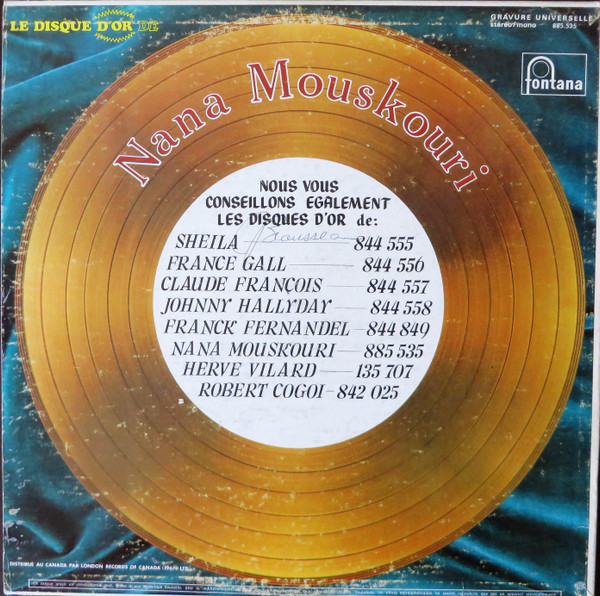 Nana Mouskouri - Le Disque D'Or De Nana Mouskouri | Fontana (885.535) - 2 Nana Mouskouri - Le Disque D'Or De Nana Mouskouri | Fontana (885.535) - 2