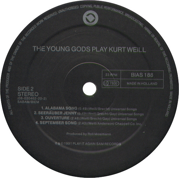 The Young Gods - The Young Gods Play Kurt Weill | Play It Again Sam Records (BIAS 188) - 4 The Young Gods - The Young Gods Play Kurt Weill | Play It Again Sam Records (BIAS 188) - 4