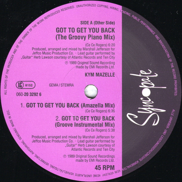 Kym Mazelle - Got To Get You Back | Syncopate (20 3292 6) - 4 Kym Mazelle - Got To Get You Back | Syncopate (20 3292 6) - 4