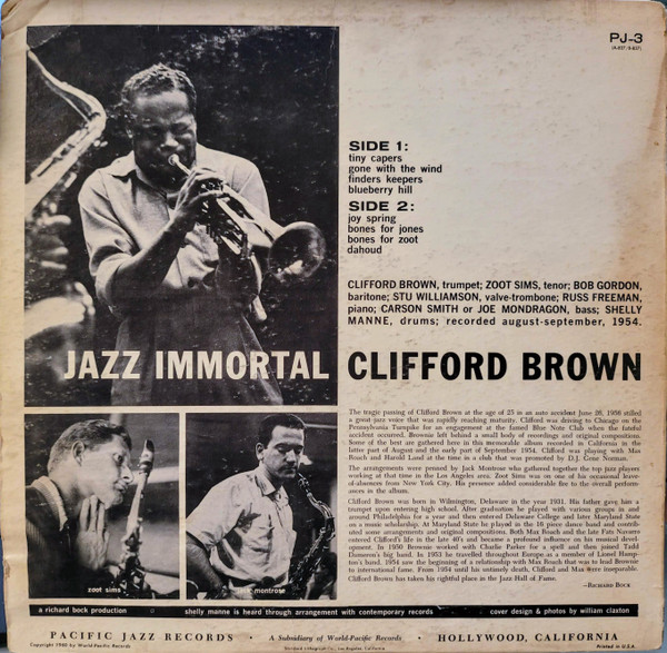 Clifford Brown featuring Zoot Sims - Jazz Immortal | Pacific Jazz (PJ-3) - 2 Clifford Brown featuring Zoot Sims - Jazz Immortal | Pacific Jazz (PJ-3) - 2