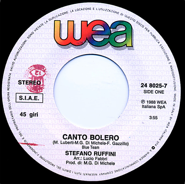 Stefano Ruffini - Canto Bolero | WEA (24 8025-7) - 3