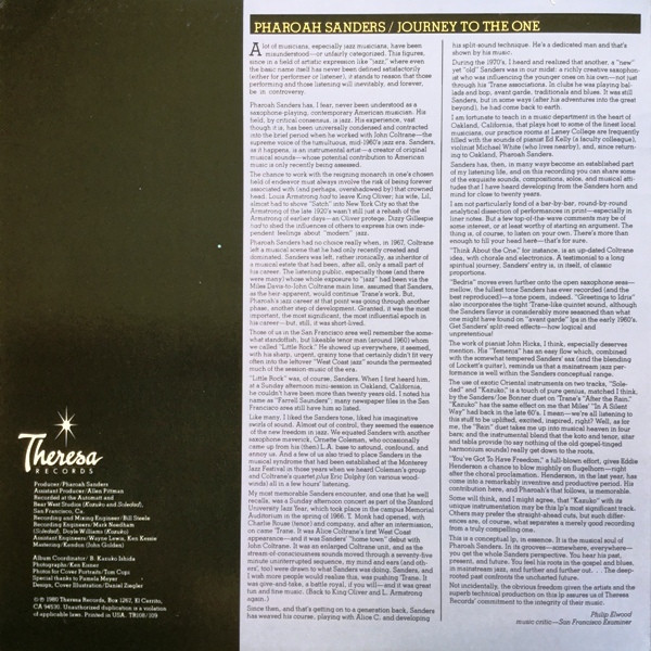 Pharoah Sanders - Journey To The One | Theresa Records (TR108/109) - 2 Pharoah Sanders - Journey To The One | Theresa Records (TR108/109) - 2