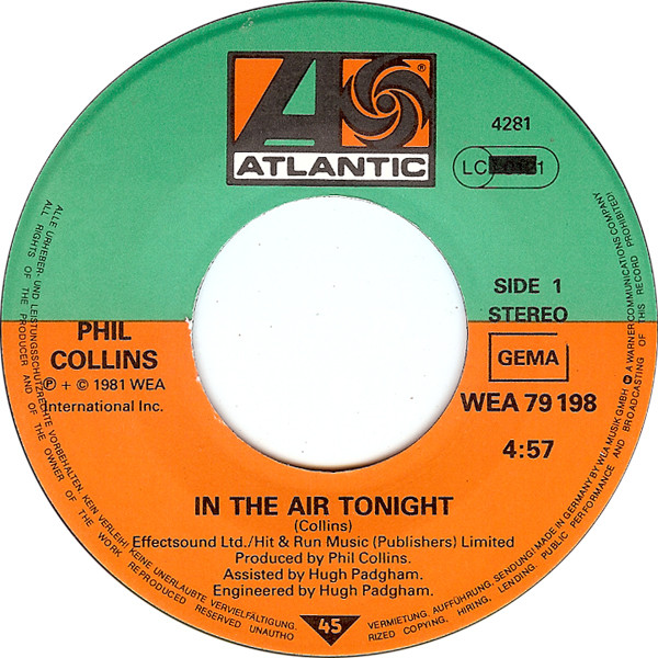 Phil Collins - In The Air Tonight | Atlantic (WEA 79 198) - 3