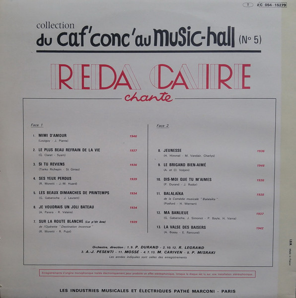 Reda Caire - Reda Caire Chante | Pathé (2C 054 - 15279) - 2 Reda Caire - Reda Caire Chante | Pathé (2C 054 - 15279) - 2