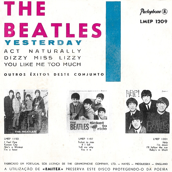 The Beatles - Yesterday | Parlophone (LMEP 1209) - 2