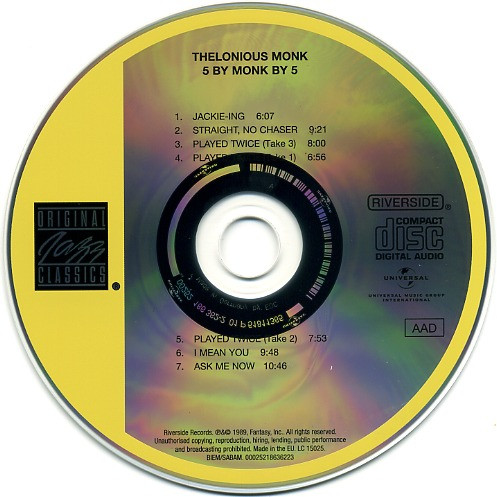 The Thelonious Monk Quintet - 5 By Monk By 5 | Original Jazz Classics (00025218636223) - 3 The Thelonious Monk Quintet - 5 By Monk By 5 | Original Jazz Classics (00025218636223) - 3