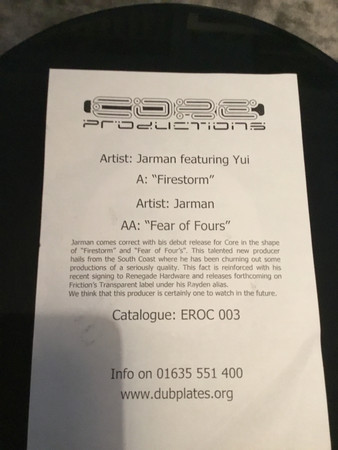 Chris Jarman - Firestorm / Fear Of Fours | Core Productions (EROC 003) - 2 Chris Jarman - Firestorm / Fear Of Fours | Core Productions (EROC 003) - 2