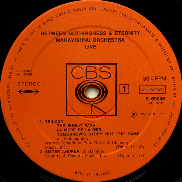 Mahavishnu Orchestra - Between Nothingness & Eternity | CBS (S 69046) - 3