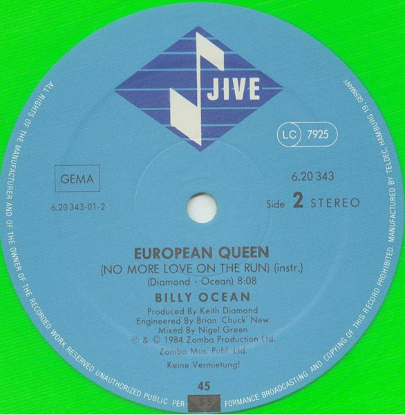 Billy Ocean - European Queen (No More Love On The Run) | Jive (6.20343) - 2