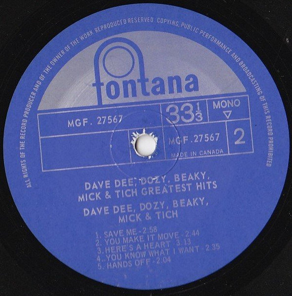 Dave Dee, Dozy, Beaky, Mick & Tich - Greatest Hits | Fontana (MGF 27567) - 4