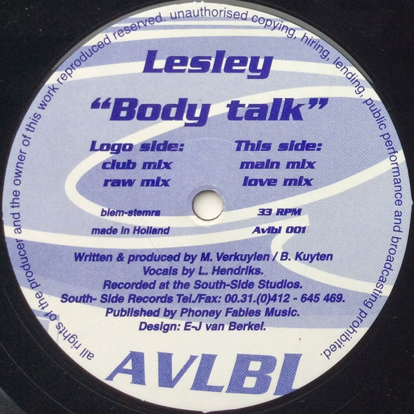 Lesley Hendriks - Body Talk | Avlbl Records (Avlbl 001) - main Lesley Hendriks - Body Talk | Avlbl Records (Avlbl 001) - main