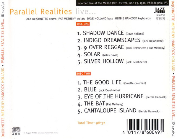 Jack DeJohnette , Pat Metheny , Herbie Hancock , Dave Holland - Parallel Realities Live... | Jazz Door (JD 1251/52) - 2