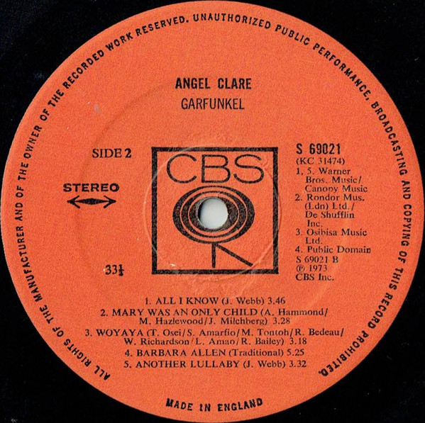 Art Garfunkel - Angel Clare | CBS (S 69021) - 4